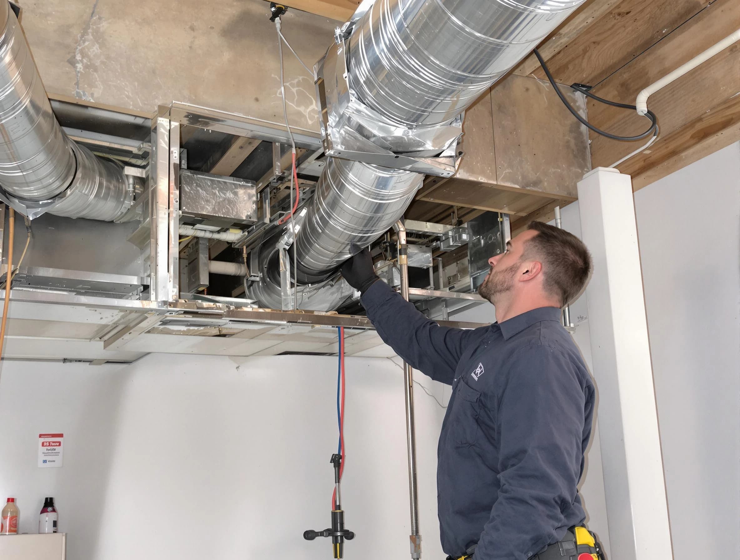 Braintree Air Duct Cleaning technician performing professional air duct repair using specialized tools in Braintree