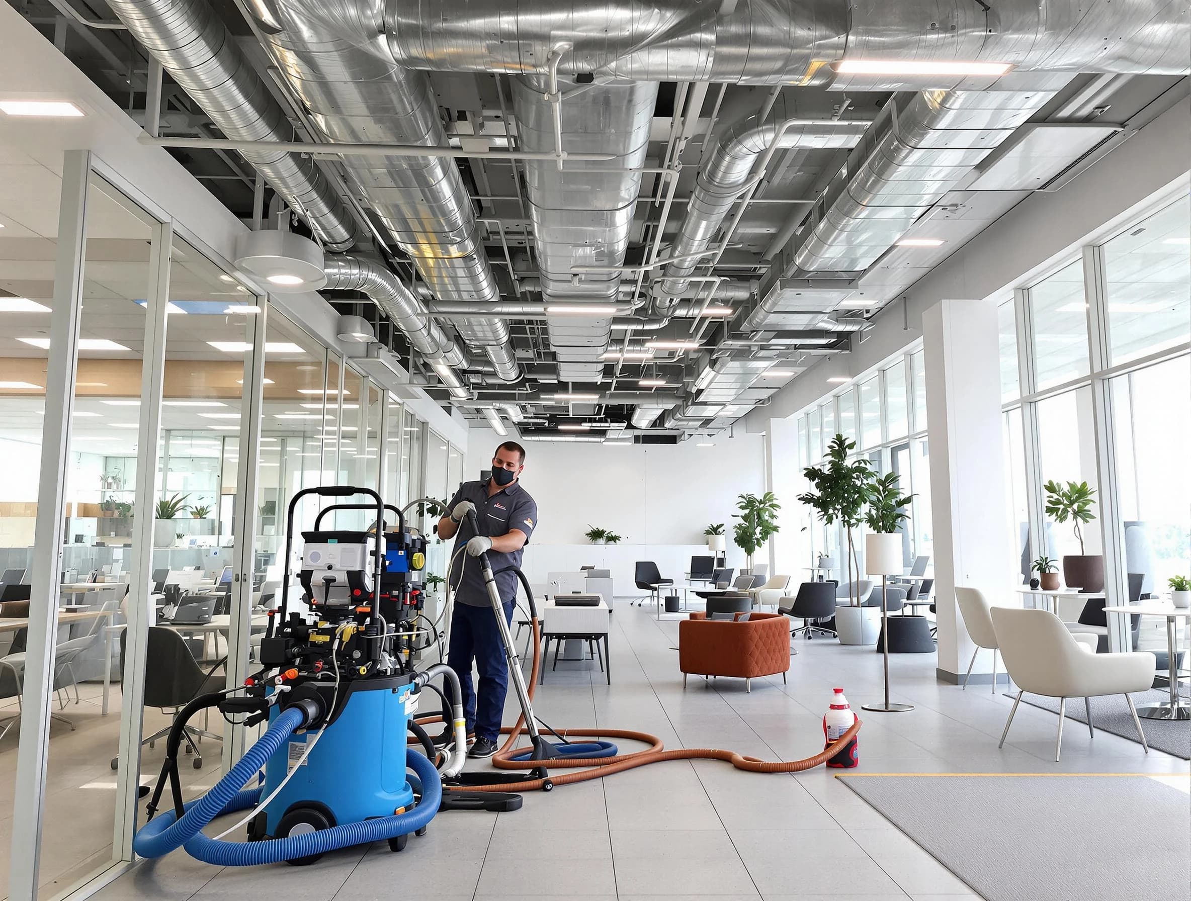 Braintree Air Duct Cleaning team conducting comprehensive commercial duct cleaning at a business location in Braintree