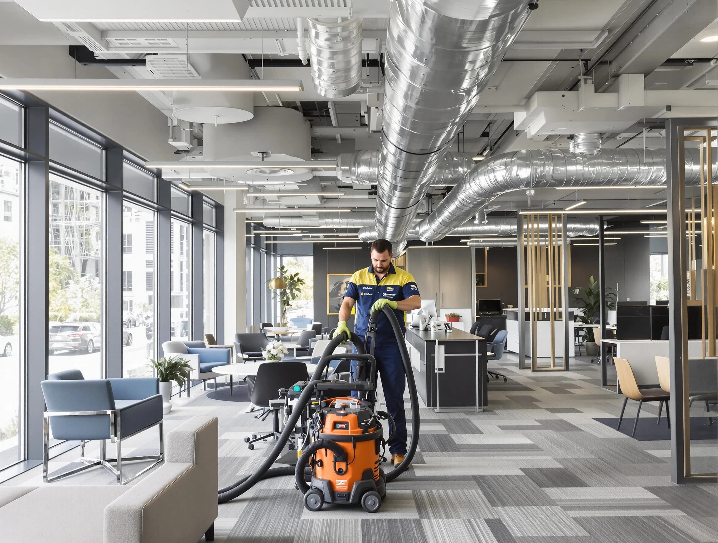 Braintree Air Duct Cleaning team performing thorough commercial duct cleaning at a Braintree business center