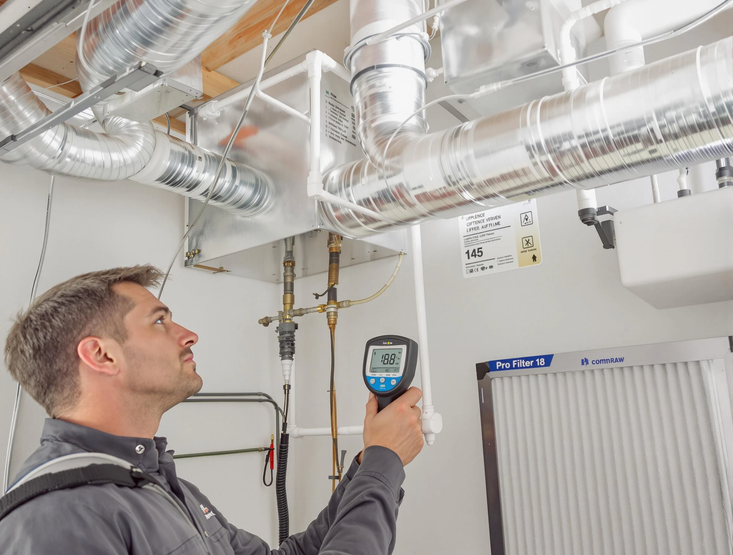 Braintree Air Duct Cleaning expert conducting detailed filter system inspection using diagnostic tools in Braintree