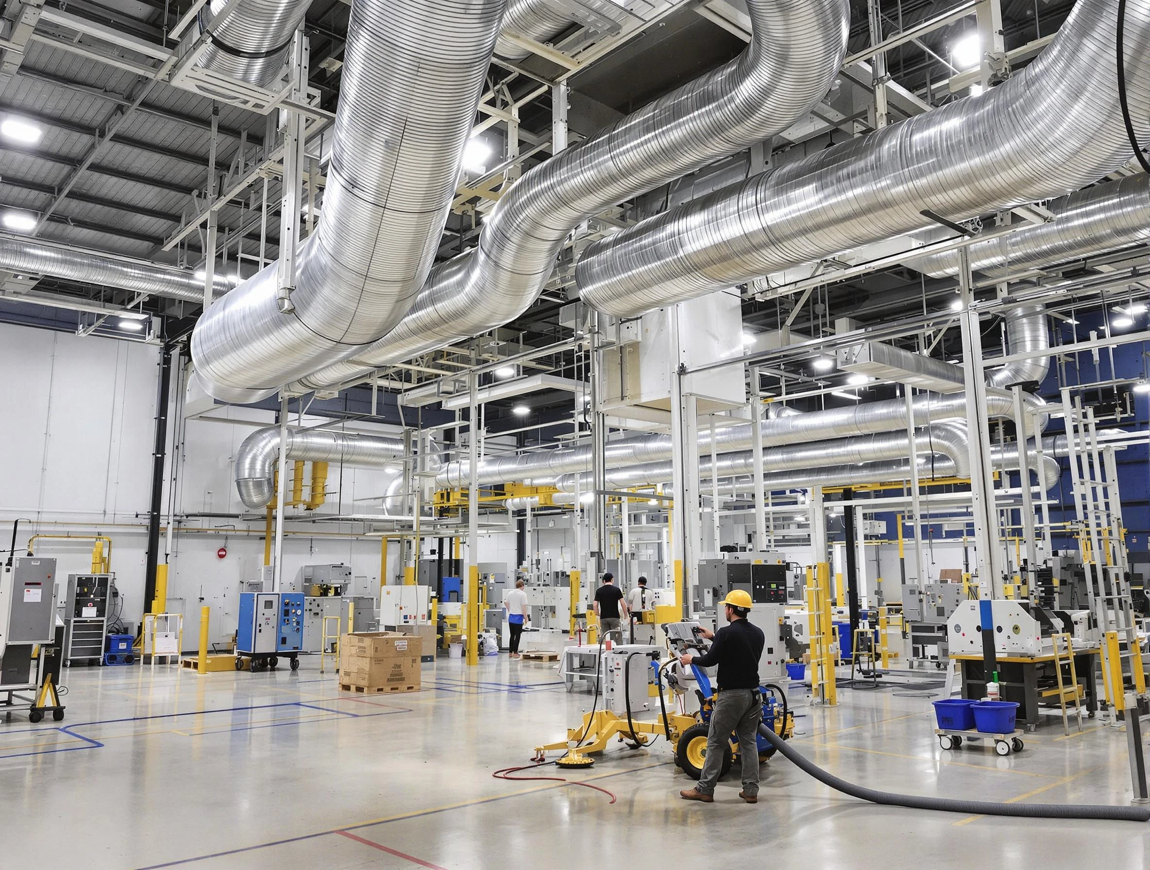Braintree Air Duct Cleaning team performing comprehensive industrial duct cleaning at a large facility in Braintree