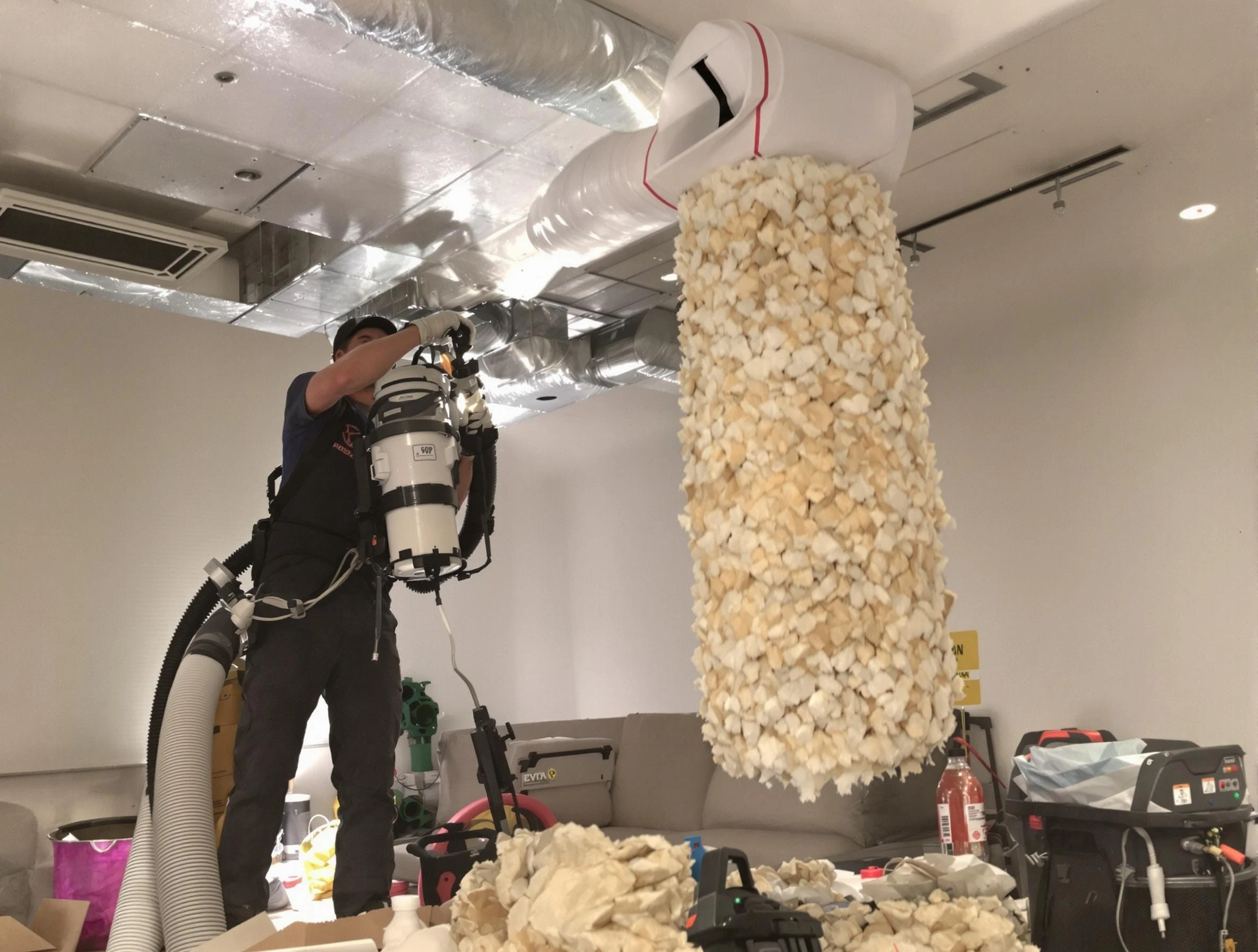 Braintree Air Duct Cleaning technician performing precision vacuum insulation removal in a residential property in Braintree